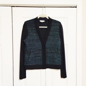 Tory Burch Navy & Green Merino Wool Cardigan
